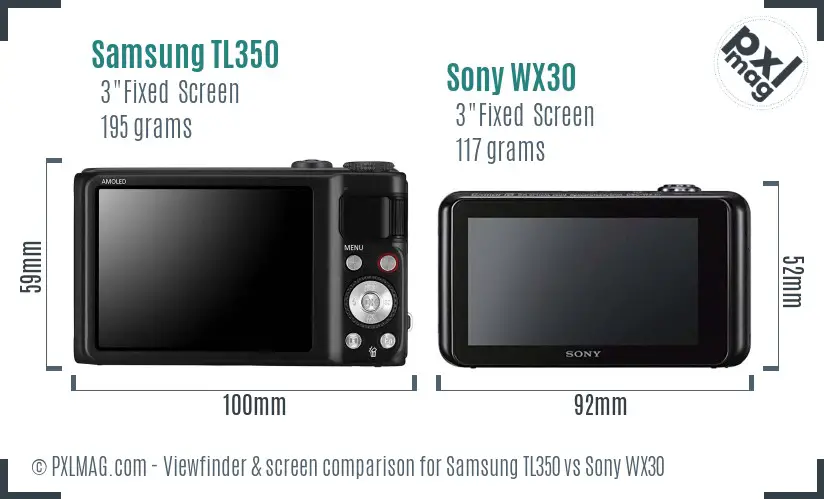 Samsung TL350 vs Sony WX30 Screen and Viewfinder comparison