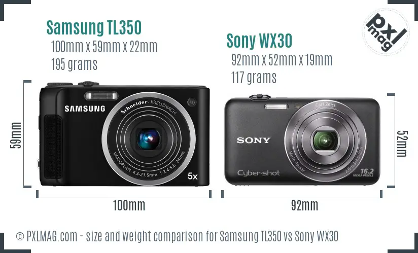 Samsung TL350 vs Sony WX30 size comparison