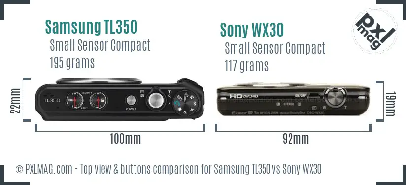Samsung TL350 vs Sony WX30 top view buttons comparison