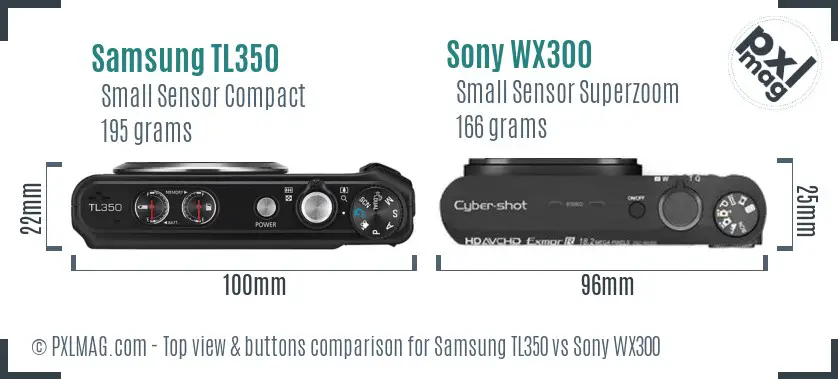Samsung TL350 vs Sony WX300 top view buttons comparison