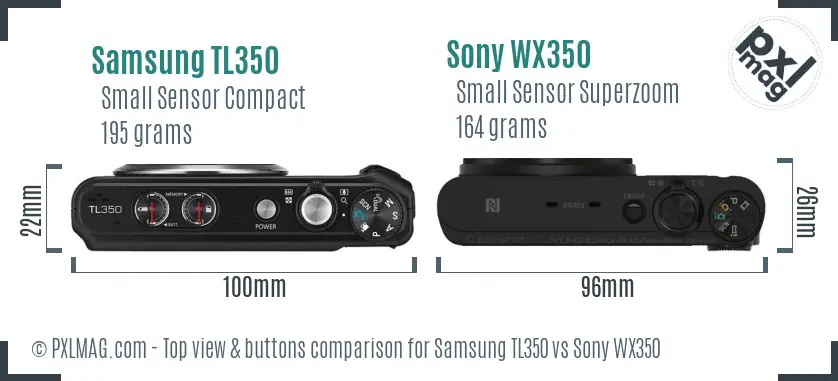 Samsung TL350 vs Sony WX350 top view buttons comparison