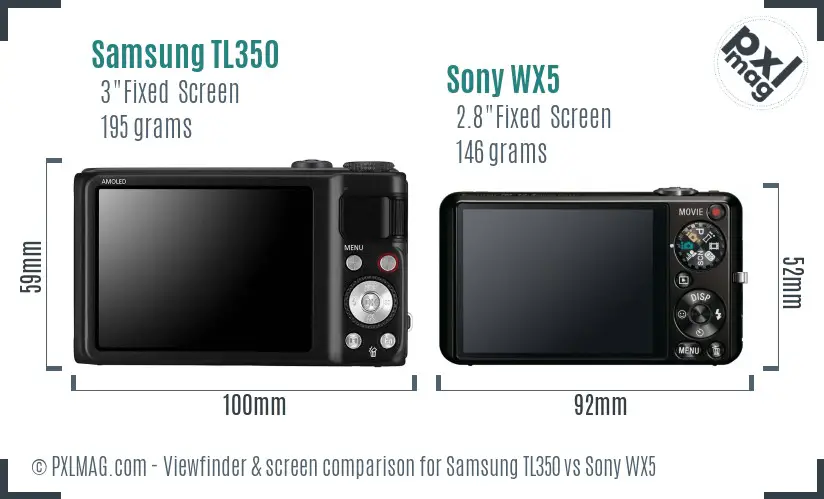 Samsung TL350 vs Sony WX5 Screen and Viewfinder comparison