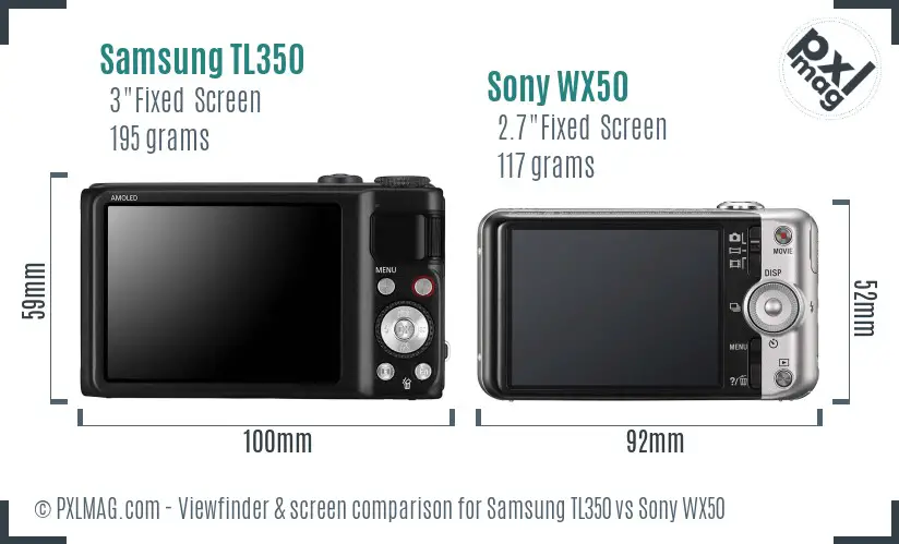 Samsung TL350 vs Sony WX50 Screen and Viewfinder comparison Samsung TL350 vs Sony WX50 Screen and Viewfinder comparison