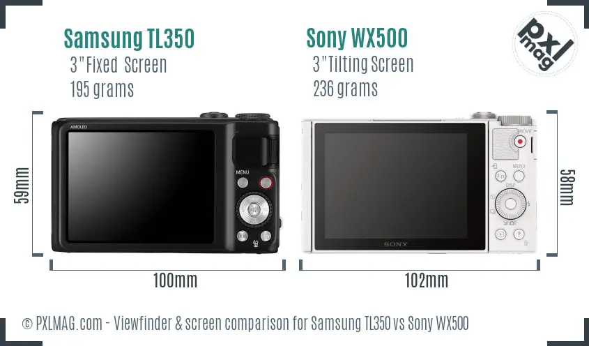 Samsung TL350 vs Sony WX500 Screen and Viewfinder comparison
