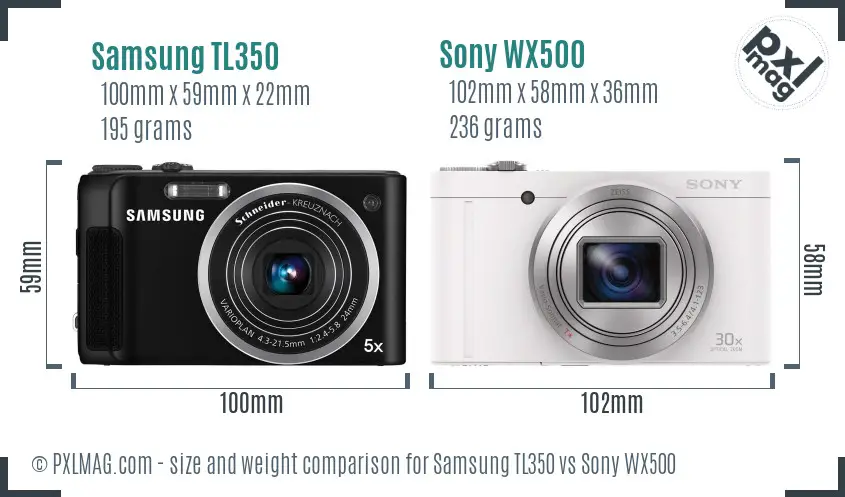 Samsung TL350 vs Sony WX500 size comparison