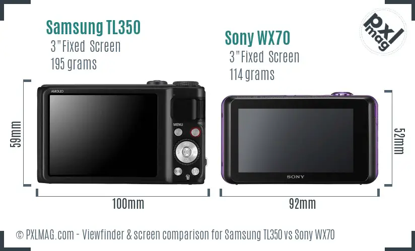 Samsung TL350 vs Sony WX70 Screen and Viewfinder comparison