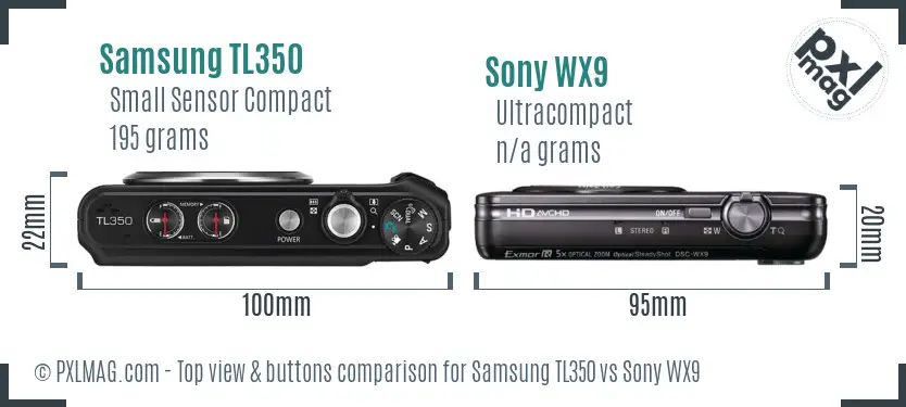 Samsung TL350 vs Sony WX9 top view buttons comparison Samsung TL350 vs Sony WX9 top view buttons comparison