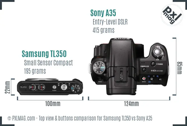 Samsung TL350 vs Sony A35 top view buttons comparison