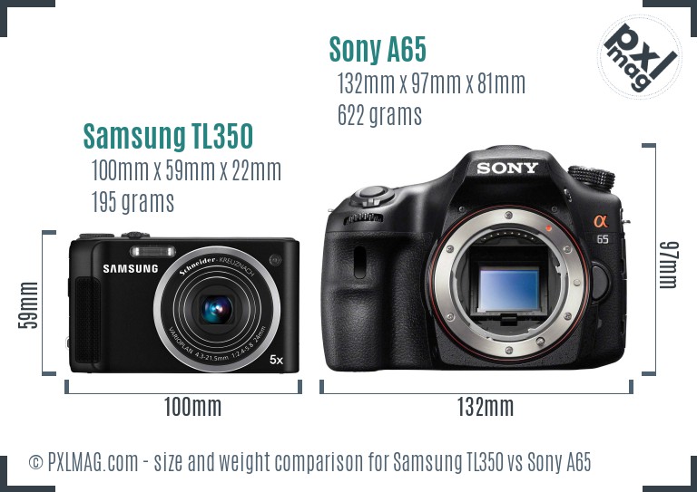 Samsung TL350 vs Sony A65 size comparison