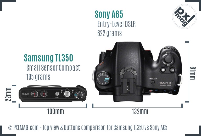 Samsung TL350 vs Sony A65 top view buttons comparison