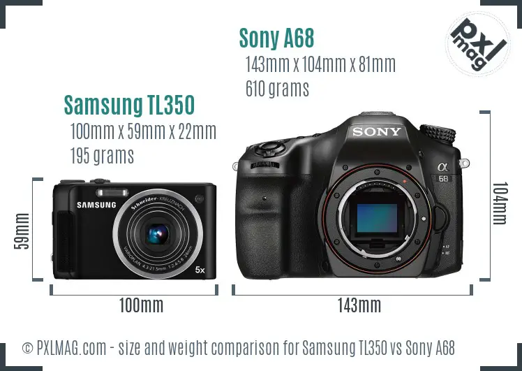 Samsung TL350 vs Sony A68 size comparison