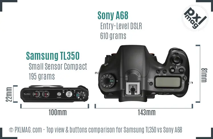 Samsung TL350 vs Sony A68 top view buttons comparison