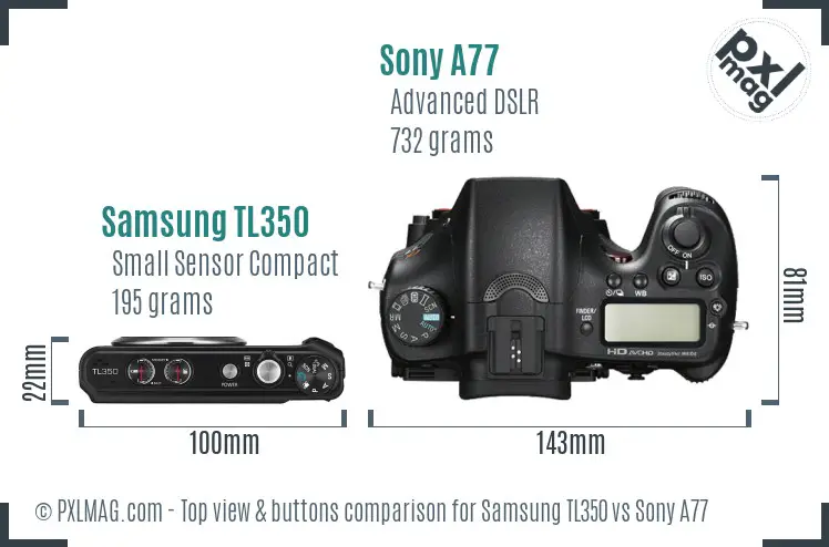 Samsung TL350 vs Sony A77 top view buttons comparison