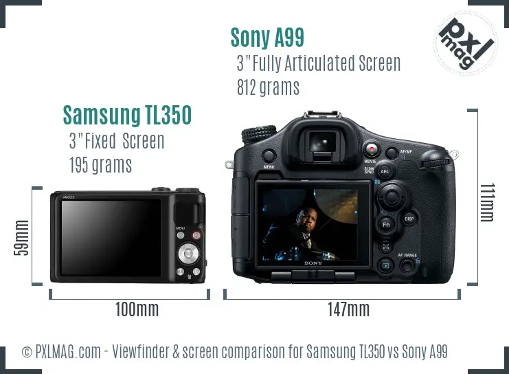 Samsung TL350 vs Sony A99 Screen and Viewfinder comparison