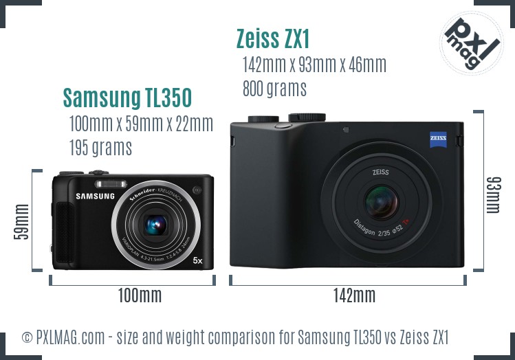 Samsung TL350 vs Zeiss ZX1 size comparison