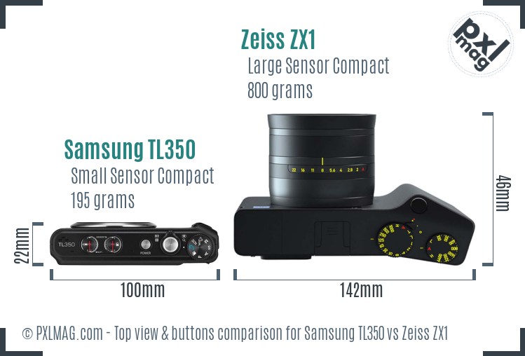 Samsung TL350 vs Zeiss ZX1 top view buttons comparison