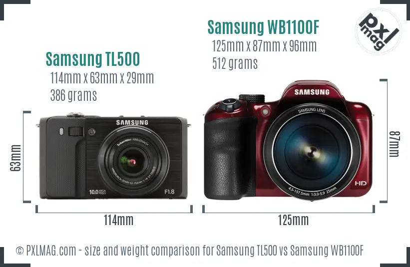 Samsung TL500 vs Samsung WB1100F size comparison