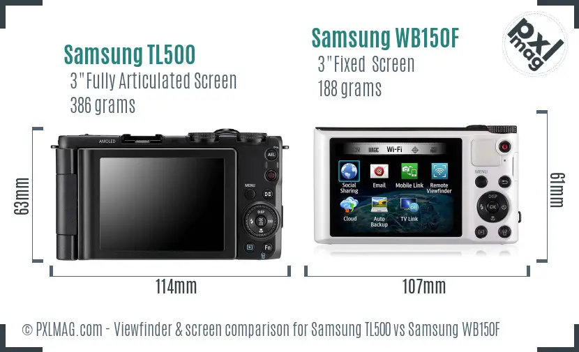 Samsung TL500 vs Samsung WB150F Screen and Viewfinder comparison