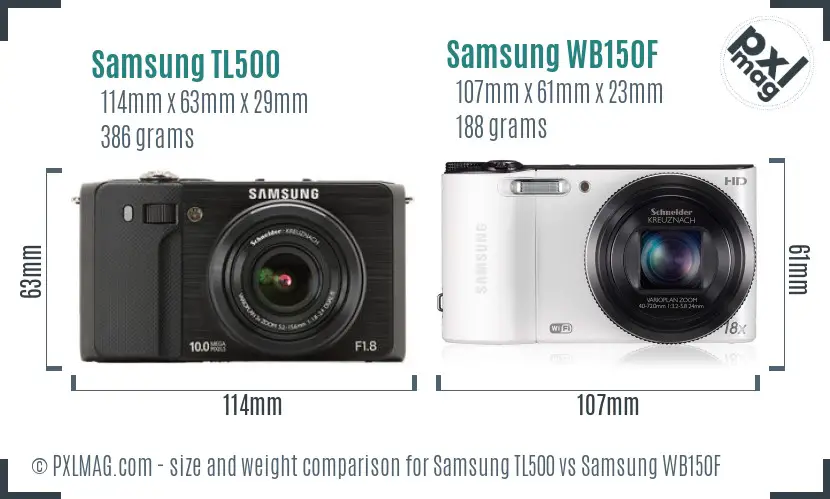 Samsung TL500 vs Samsung WB150F size comparison