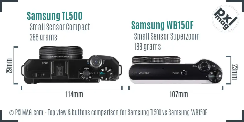 Samsung TL500 vs Samsung WB150F top view buttons comparison