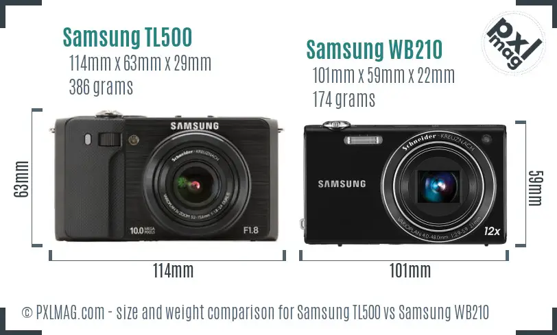 Samsung TL500 vs Samsung WB210 size comparison