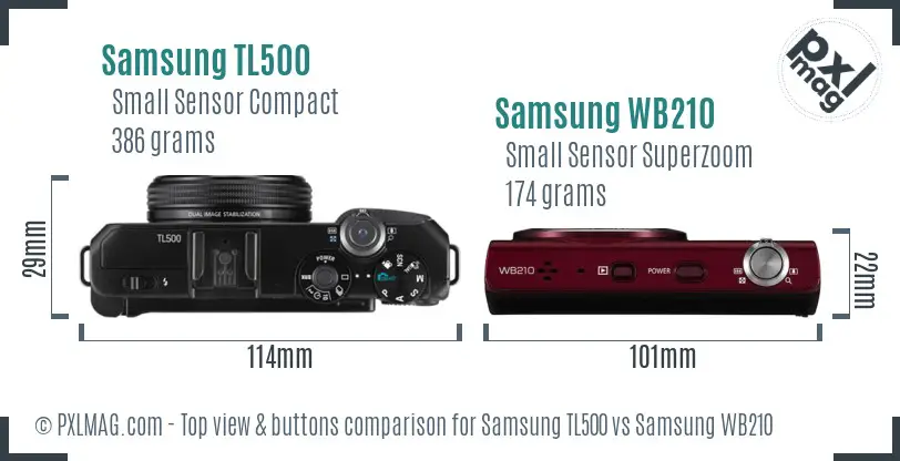 Samsung TL500 vs Samsung WB210 top view buttons comparison