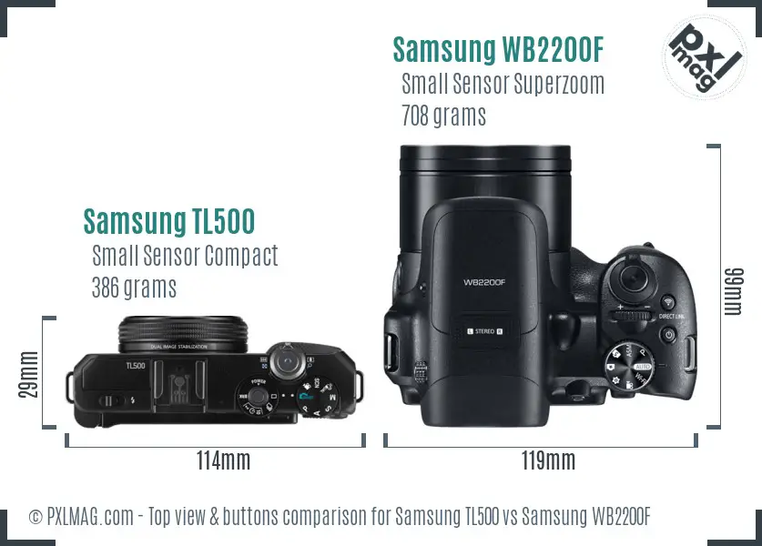 Samsung TL500 vs Samsung WB2200F top view buttons comparison