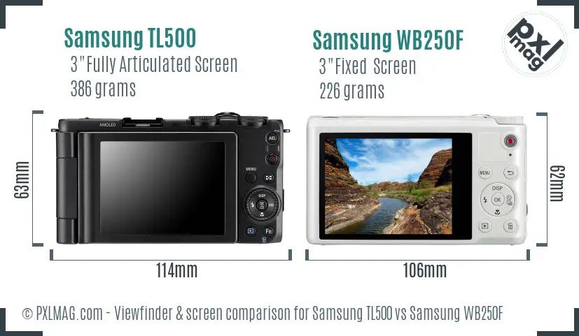 Samsung TL500 vs Samsung WB250F Screen and Viewfinder comparison