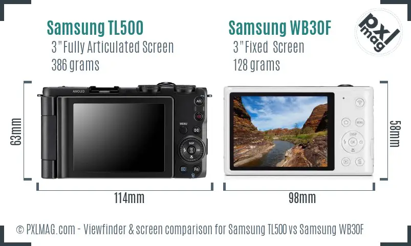 Samsung TL500 vs Samsung WB30F Screen and Viewfinder comparison