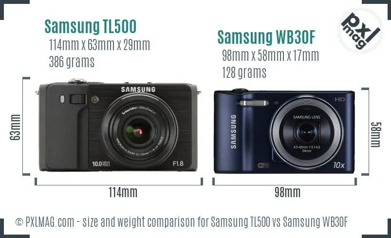 Samsung TL500 vs Samsung WB30F size comparison
