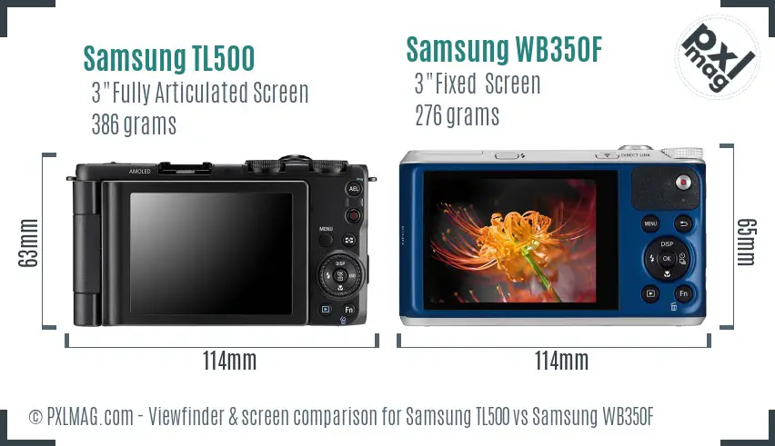 Samsung TL500 vs Samsung WB350F Screen and Viewfinder comparison