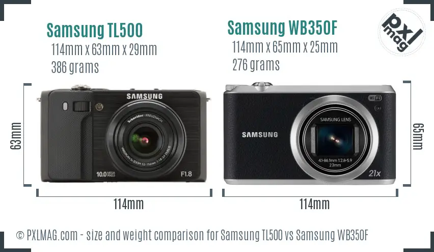 Samsung TL500 vs Samsung WB350F size comparison