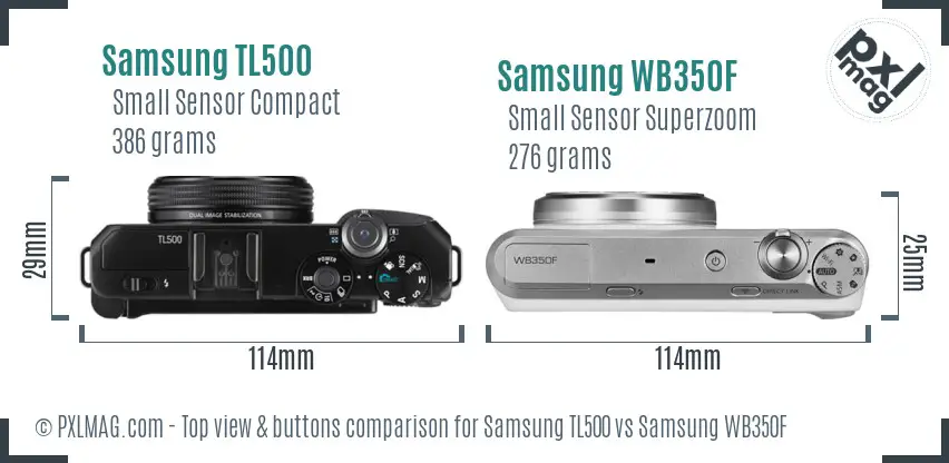Samsung TL500 vs Samsung WB350F top view buttons comparison