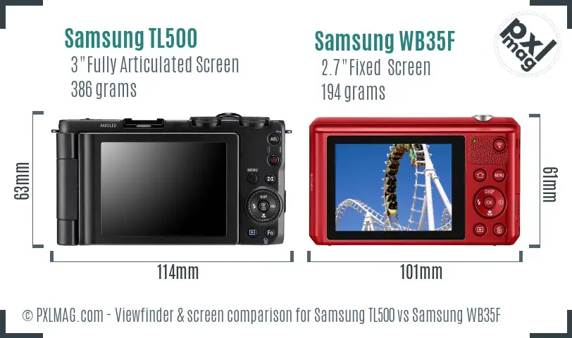 Samsung TL500 vs Samsung WB35F Screen and Viewfinder comparison