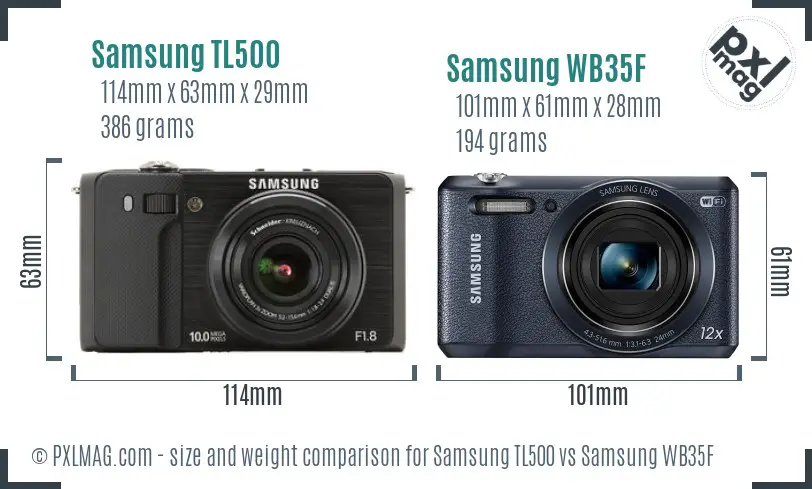 Samsung TL500 vs Samsung WB35F size comparison