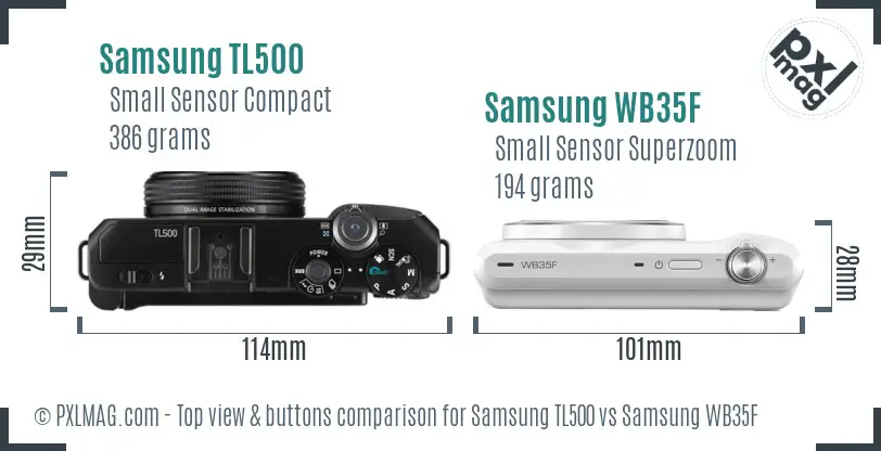 Samsung TL500 vs Samsung WB35F top view buttons comparison