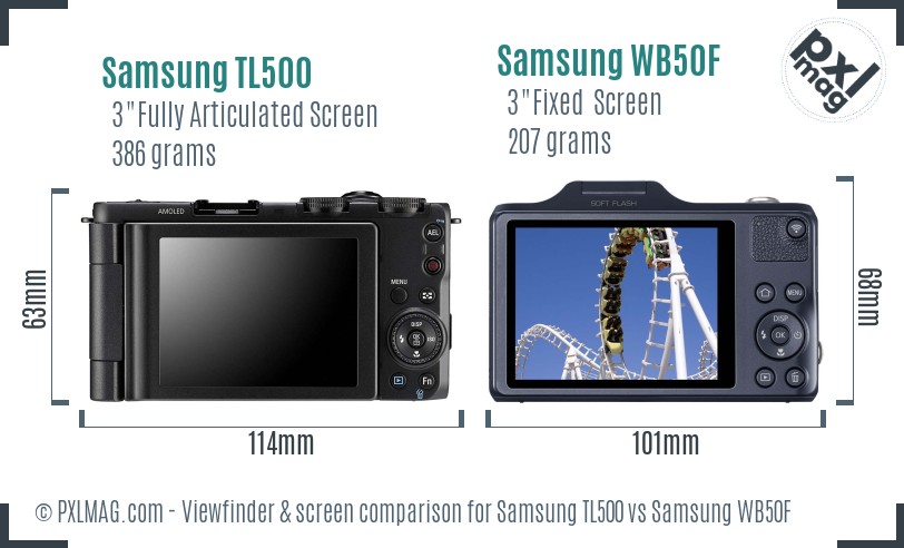 Samsung TL500 vs Samsung WB50F Screen and Viewfinder comparison