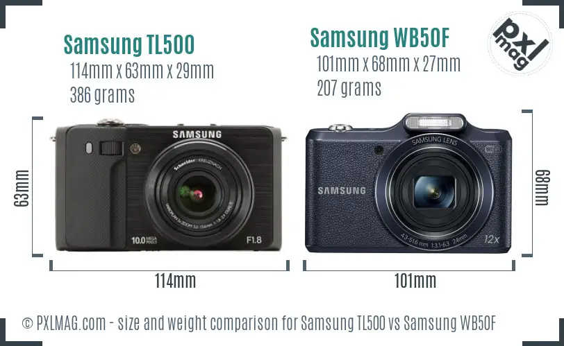 Samsung TL500 vs Samsung WB50F size comparison