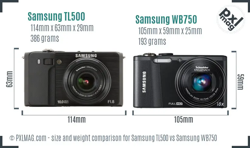 Samsung TL500 vs Samsung WB750 size comparison