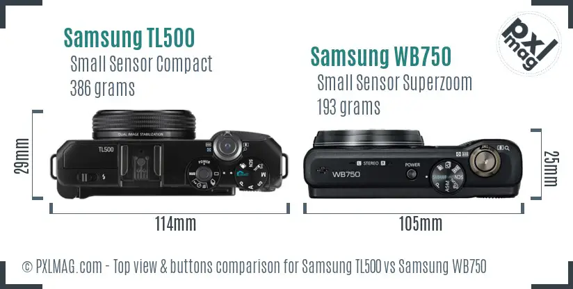 Samsung TL500 vs Samsung WB750 top view buttons comparison