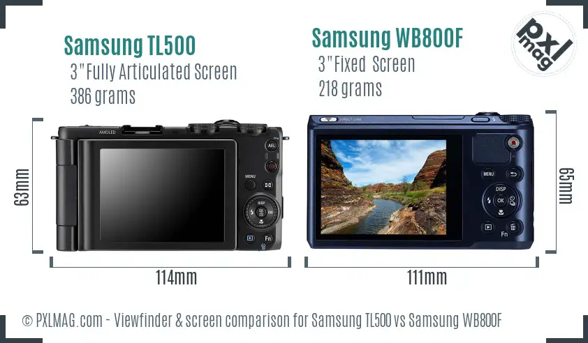 Samsung TL500 vs Samsung WB800F Screen and Viewfinder comparison