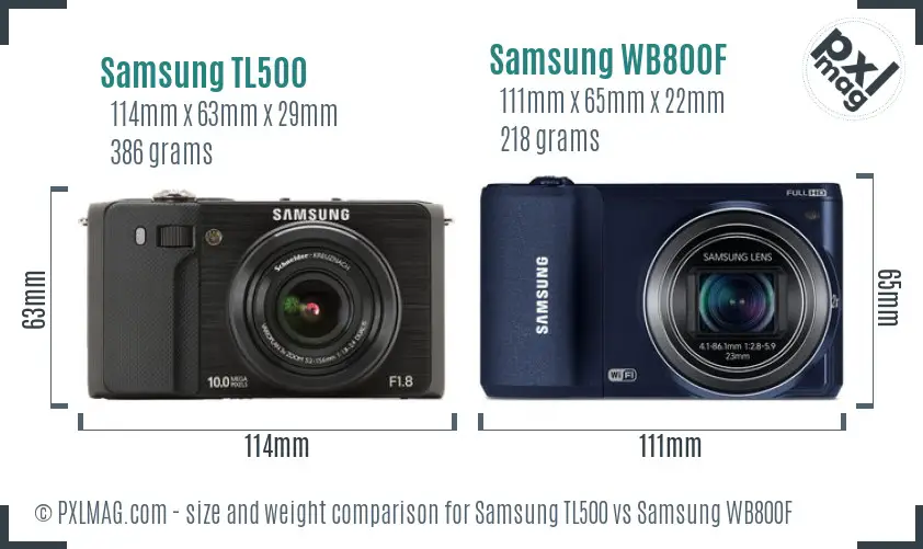 Samsung TL500 vs Samsung WB800F size comparison