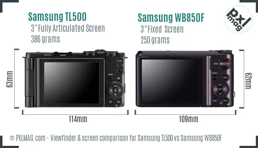 Samsung TL500 vs Samsung WB850F Screen and Viewfinder comparison