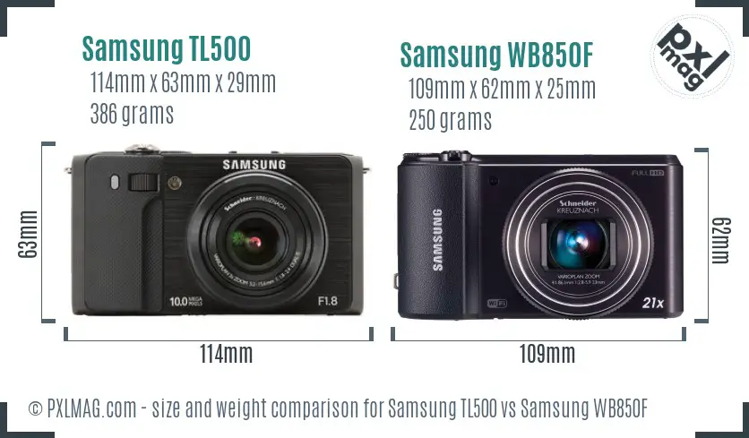 Samsung TL500 vs Samsung WB850F size comparison