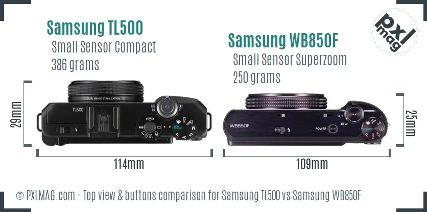 Samsung TL500 vs Samsung WB850F top view buttons comparison
