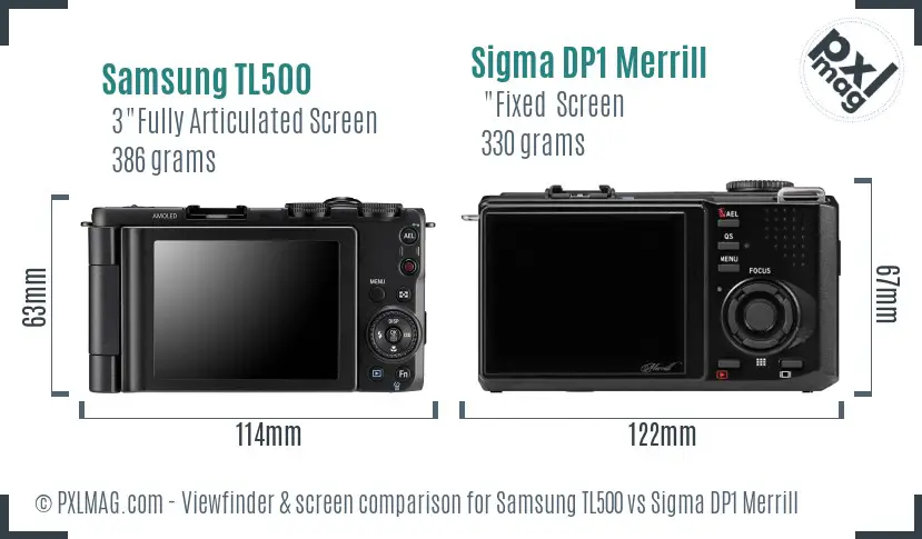 Samsung TL500 vs Sigma DP1 Merrill Screen and Viewfinder comparison