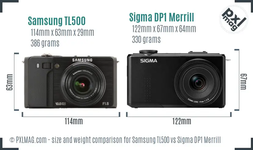 Samsung TL500 vs Sigma DP1 Merrill size comparison