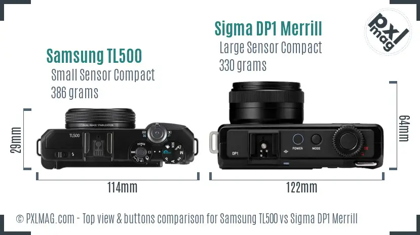 Samsung TL500 vs Sigma DP1 Merrill top view buttons comparison