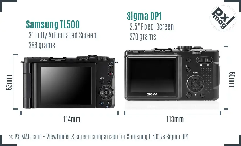 Samsung TL500 vs Sigma DP1 Screen and Viewfinder comparison