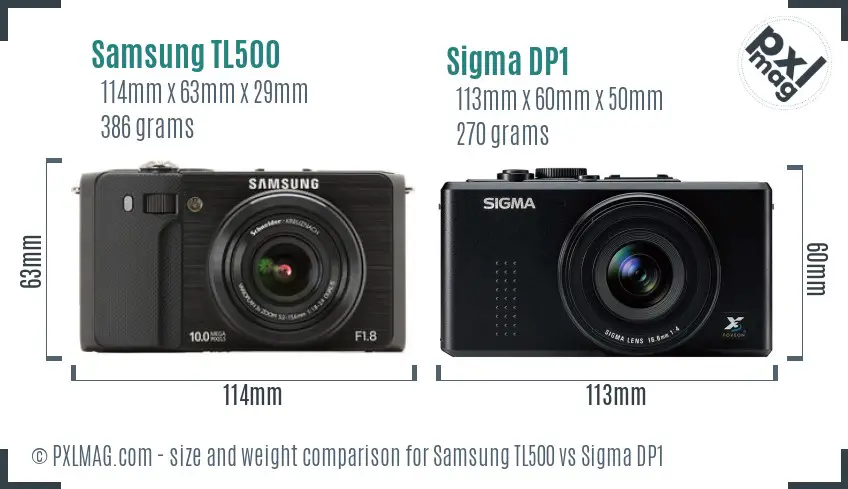Samsung TL500 vs Sigma DP1 size comparison